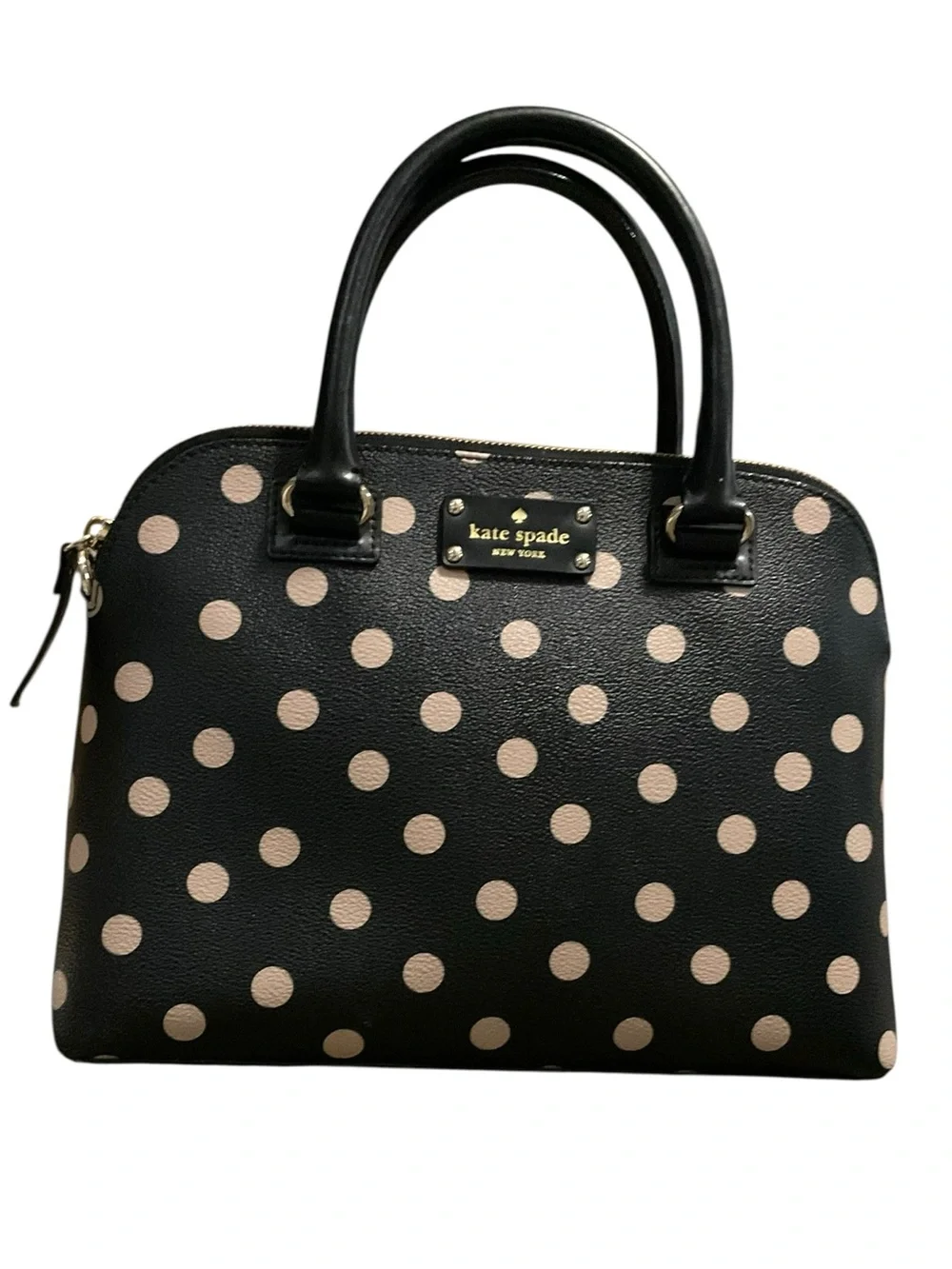 kate spade Rachelle Black with Tan Polka Dot Satchel in a Dome Style